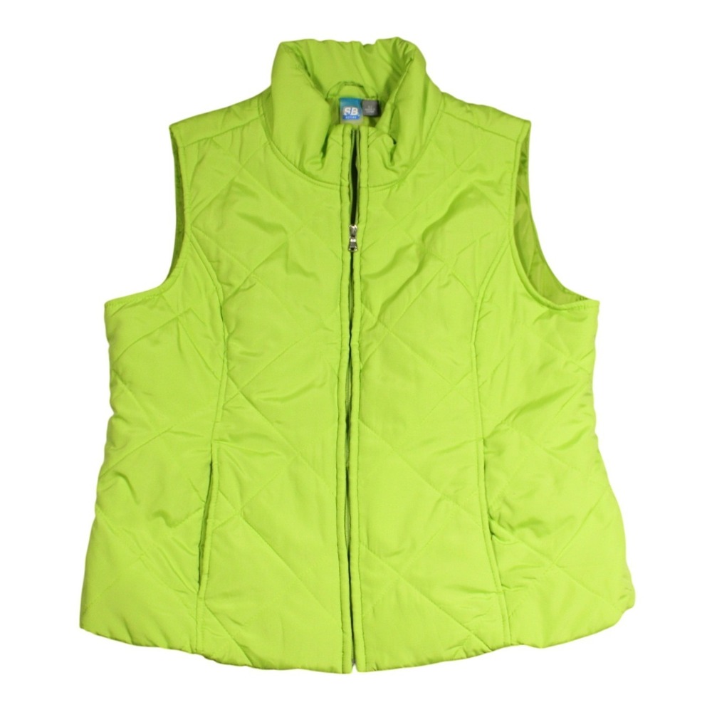 SB Active Womens Lime Green Quilted Puffer Vest Mock Neck Full Zip Size Large